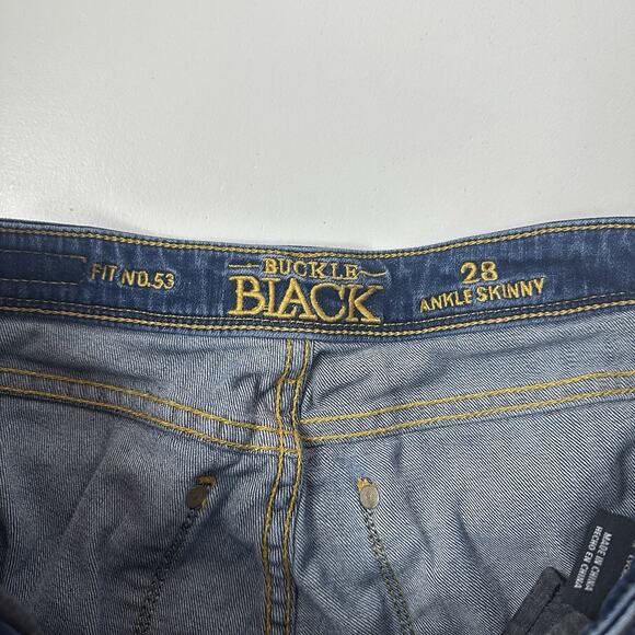 Buckle Black Jeans Womens 28 Blue Skinny Fit 53 Stretch Ankle Midrise Rips - Picture 8 of 15